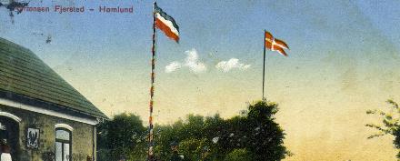 Postkort der viser det tyske toldsted ved grænseovergangen Fjærsted-Hømlund. Foto: Skodborg Hjemstavnsforening og Arkiv. 